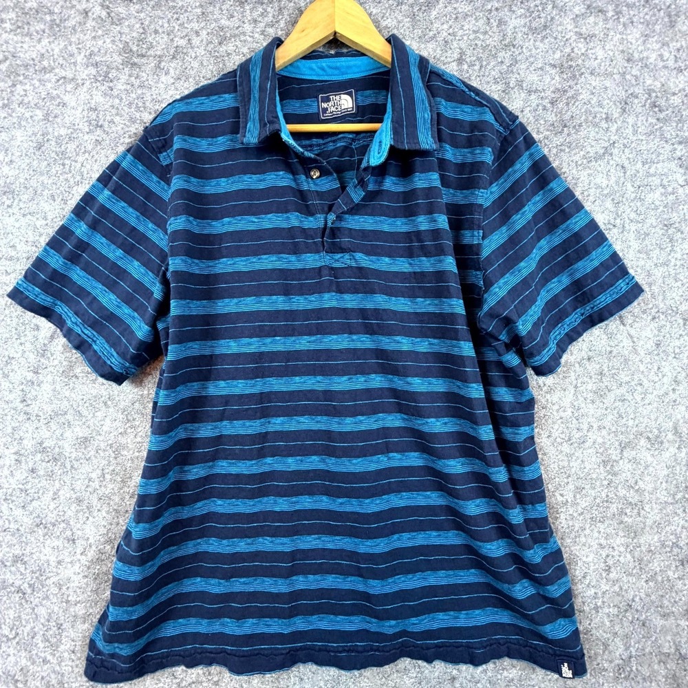 The North Face Polo Shirt Mens XL Blue Striped Golf Tennis Sport Short Sleeve